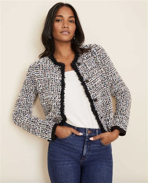 chanel inspired tweed jacket|chanel lookalike tweed jackets black.